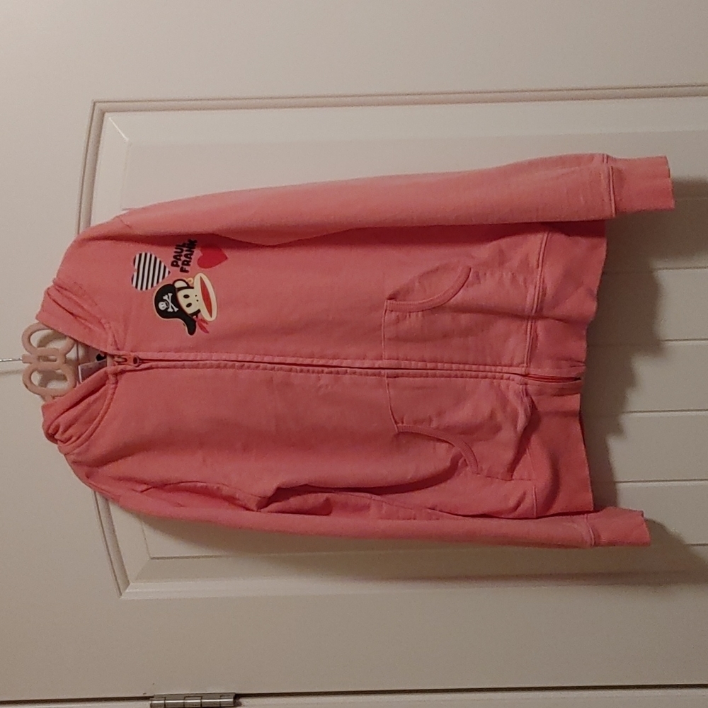 PAUL Frank original pink hoodie monkey zipper sweater Medium girl kids